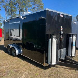 7×18 Tandem Axle Concession Trailer – 7′ Hood – Gas Lines – Sink Package – Electrical - Black