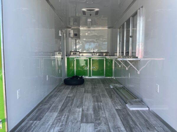 7×16 Tandem Axle – Finished interior – Electrical – Sink Package – A/C – Lime Green - Image 4