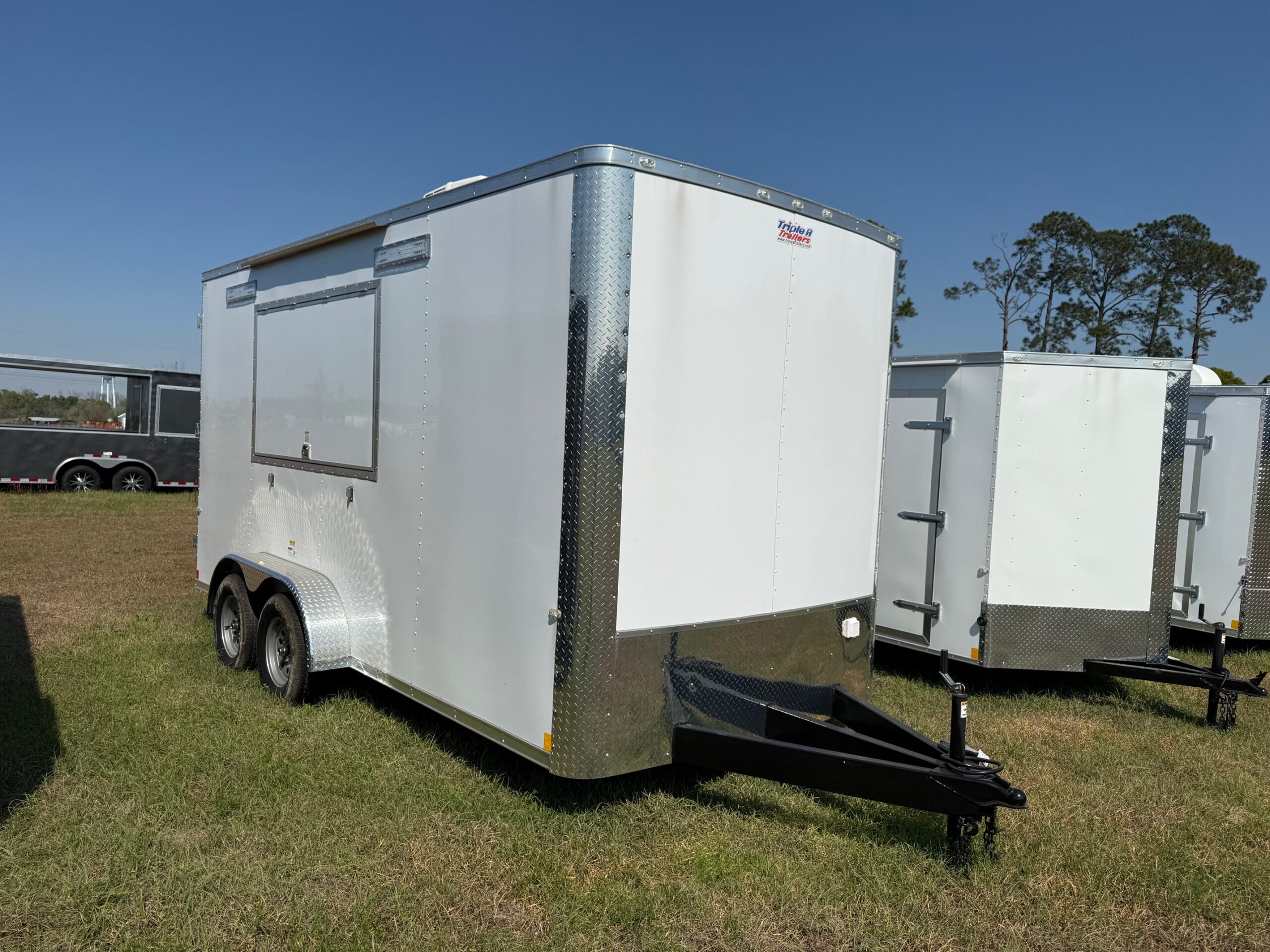 7×16 Tandem Axle – Finished interior – Electrical – Sink Package – A/C – White