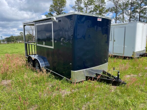 7×16 Tandem Axle Porch Trailer – Finished Interior – Sinks – Electrical – Indigo Blue