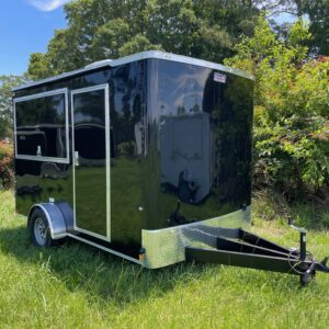 7×12 Single Axle Concession Trailer- Sink Package – Finished Interior – 7 Foot Ceiling – 13,500 BTU A/C – Black