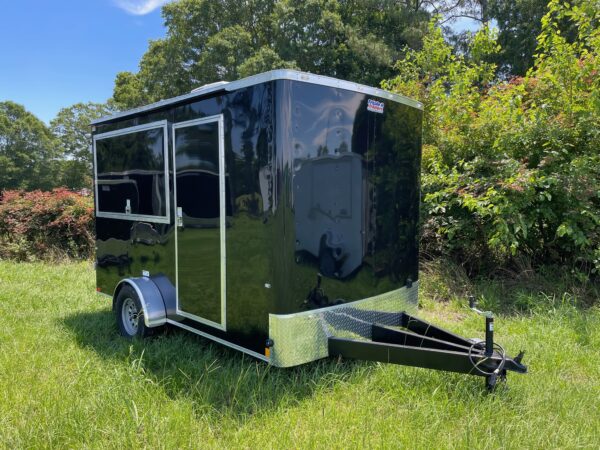 7×12 Single Axle Concession Trailer- Sink Package – Finished Interior – 7 Foot Ceiling – 13,500 BTU A/C – Black