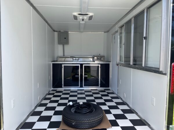 7×12 Single Axle Concession Trailer- Sink Package – Finished Interior – 7 Foot Ceiling – 13,500 BTU A/C – Black - Image 4
