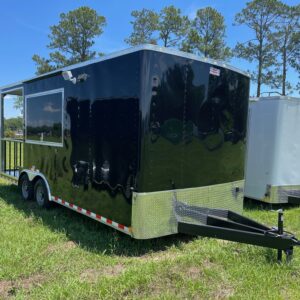8.5×20 Tandem Axle Porch Trailer – Finished Interior – Sinks – Electrical – A/C - Black