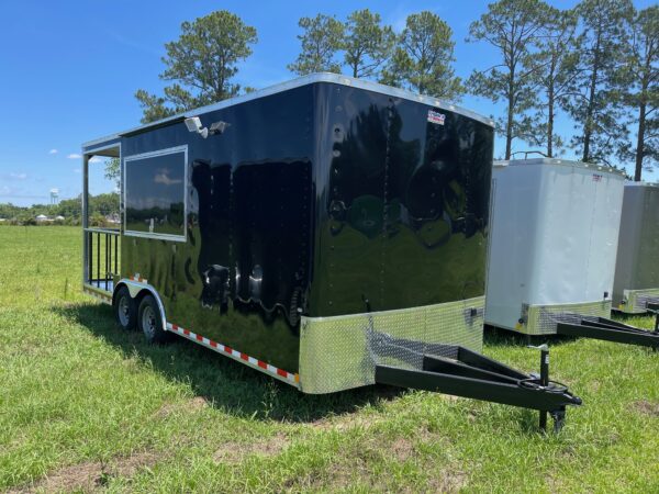 8.5×20 Tandem Axle Porch Trailer – Finished Interior – Sinks – Electrical – A/C - Black