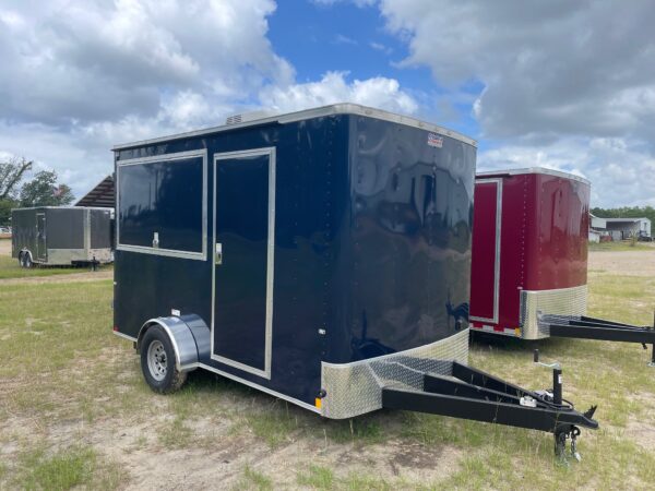 7×12 Single Axle Concession Trailer- Sink Package – Finished Interior – 7 Foot Ceiling – 13,500 BTU A/C – Indigo