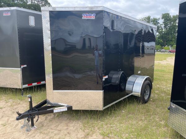 6x10 Single Axle - Ramp Door - 32'' Bar Lock Side Door - Black - Image 2