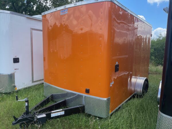 7×12 Single Axle Concession Trailer- Sink Package – Finished Interior – 7 Foot Ceiling – Checkered Floor - Orange - Image 2