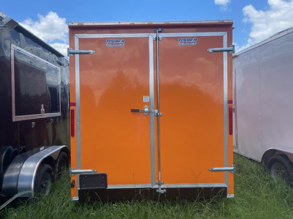 7×12 Single Axle Concession Trailer- Sink Package – Finished Interior – 7 Foot Ceiling – Checkered Floor - Orange - Image 3