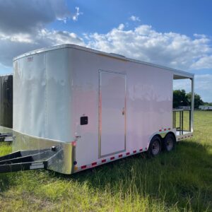 8.5×20 Tandem Axle Porch Trailer – Finished Interior – Sinks – Electrical – A/C – White