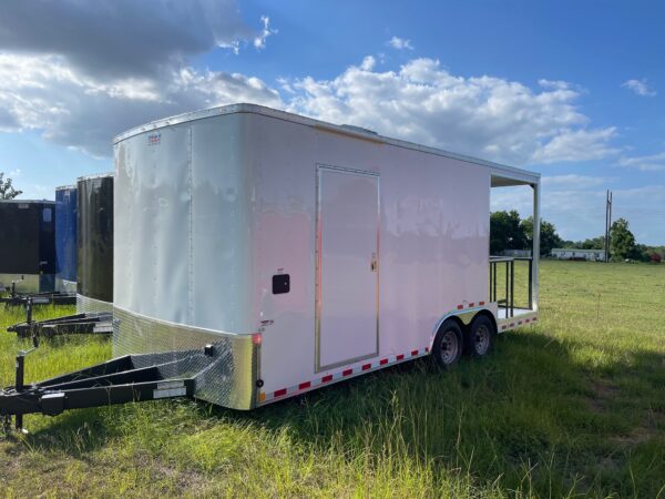 8.5×20 Tandem Axle Porch Trailer – Finished Interior – Sinks – Electrical – A/C – White