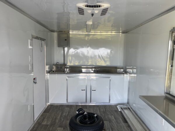 8.5×20 Tandem Axle Porch Trailer – Finished Interior – Sinks – Electrical – A/C – White - Image 4