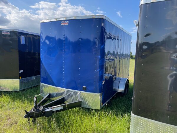 7×12 Single Axle Concession Trailer- Sink Package – Finished Interior – 7 Foot Ceiling – Deep Blue - Checkered Floor - Image 2