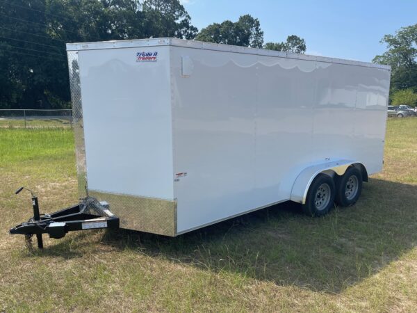 7×16 Tandem Axle Cargo Trailer – 16” On Center Floors, walls, and roof – Ramp Door – Side Door - White - Image 2