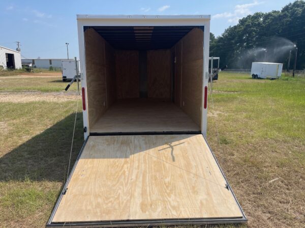 7×16 Tandem Axle Cargo Trailer – 16” On Center Floors, walls, and roof – Ramp Door – Side Door - White - Image 4