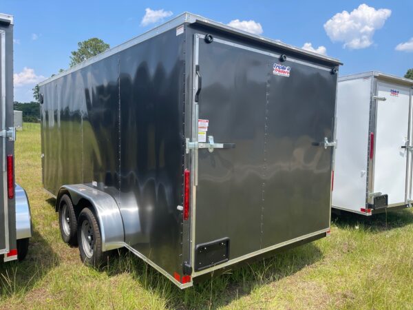7×16 Tandem Axle Cargo Trailer – 16” On Center Floors, walls, and roof – Ramp Door – Side Door – Charcoal Gray - Image 3