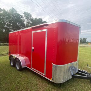 7×14 Tandem Axle – Ramp door – Side Door – Red