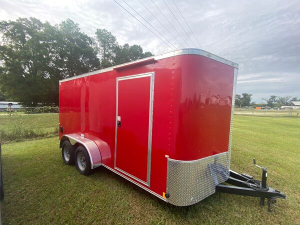 7×14 Tandem Axle – Ramp door – Side Door – Red