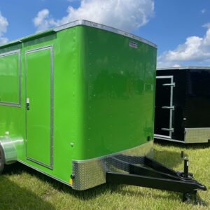 7×12 Single Axle Concession Trailer- Sink Package – Finished Interior – 7 Foot Ceiling – 13,500 BTU A/C – Green