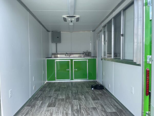 7×12 Single Axle Concession Trailer- Sink Package – Finished Interior – 7 Foot Ceiling – 13,500 BTU A/C – Green - Image 4
