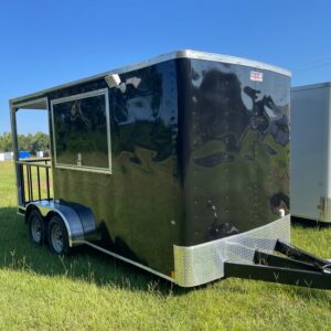 7×16 Tandem Axle Porch Trailer – Finished Interior – Sinks – Electrical - Black