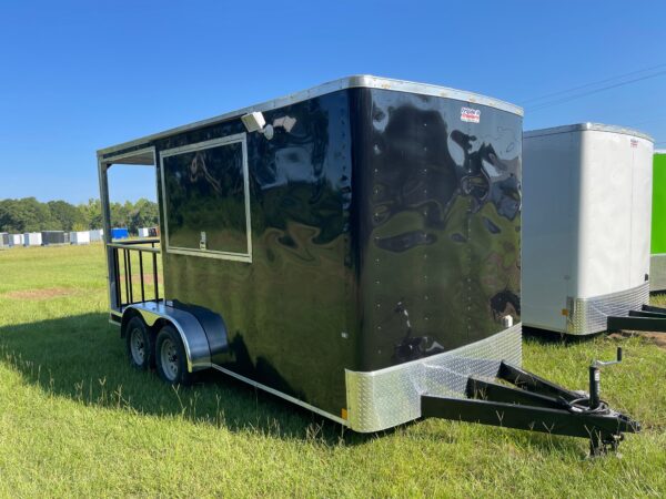 7×16 Tandem Axle Porch Trailer – Finished Interior – Sinks – Electrical - Black