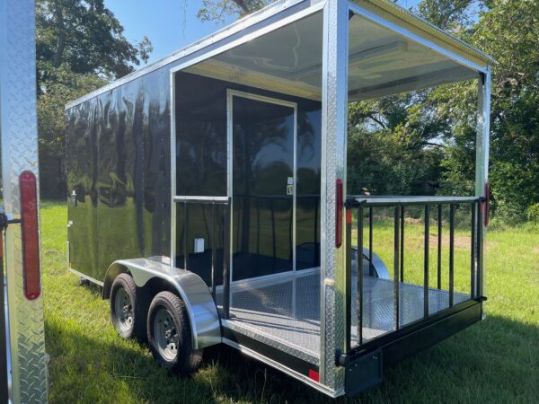 7×16 Tandem Axle Porch Trailer – Finished Interior – Sinks – Electrical - Black - Image 3