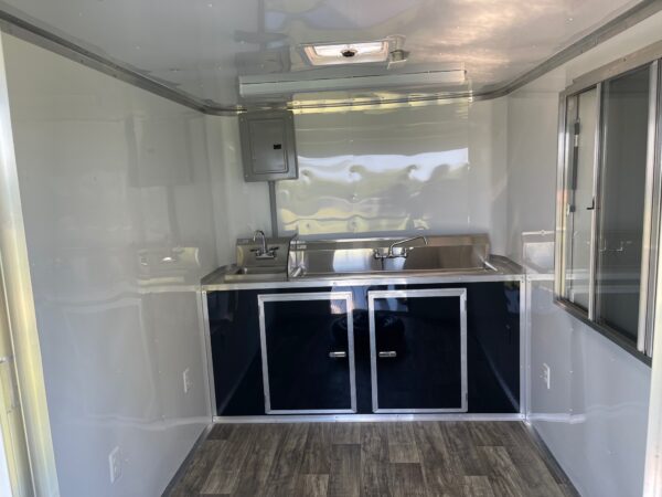 7×16 Tandem Axle Porch Trailer – Finished Interior – Sinks – Electrical - Black - Image 4