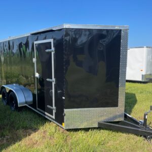 7×16 Tandem Axle Cargo Trailer – 16” On Center Floors, walls, and roof – Ramp Door – Side Door - Black