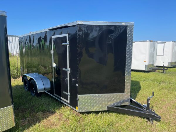 7×16 Tandem Axle Cargo Trailer – 16” On Center Floors, walls, and roof – Ramp Door – Side Door - Black