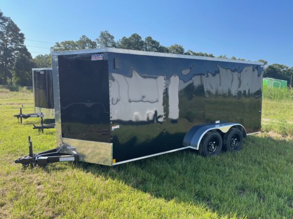 7×16 Tandem Axle Cargo Trailer – 16” On Center Floors, walls, and roof – Ramp Door – Side Door - Black - Image 2
