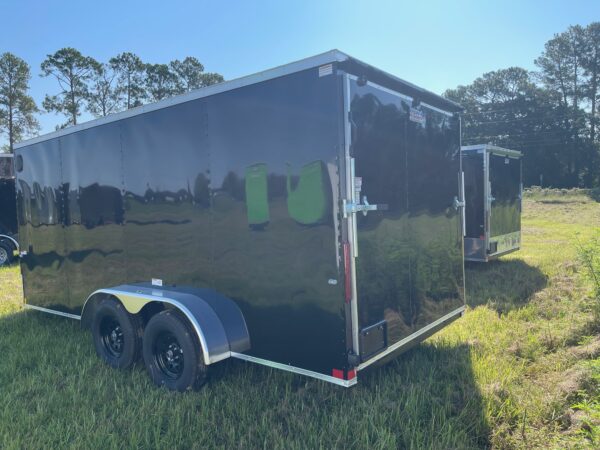 7×16 Tandem Axle Cargo Trailer – 16” On Center Floors, walls, and roof – Ramp Door – Side Door - Black - Image 3