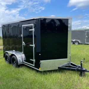 7×12 Tandem Axle Cargo Trailer – 16” On Center Floors, walls, and roof – Ramp Door – Side Door – Black