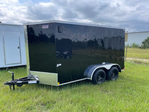 7×12 Tandem Axle Cargo Trailer – 16” On Center Floors, walls, and roof – Ramp Door – Side Door – Black - Image 2