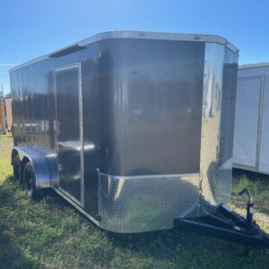 7×14 Tandem Axle Charcoal Gray – Ramp Door – Side Door