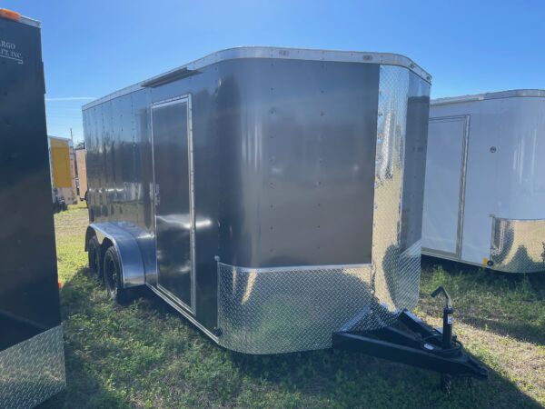 7×14 Tandem Axle Charcoal Gray – Ramp Door – Side Door