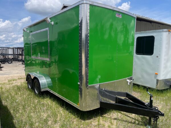 7×16 Tandem Axle – Finished interior – Electrical – Sink Package – A/C – Green Poly Core
