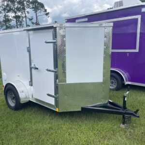 5×8 Single Axle – V Nose – Double Rear Doors – Side Door – White Poly Core