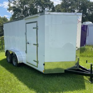 7×14 Tandem Axle Trailer – 16” On Center Floors & Walls – V-nose – Double Doors – Side Door