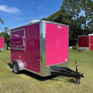 6×10 Single Axle Concession Trailer- Sink Package – Finished Interior – 6 Foot 6 Inch Ceiling – 13,500 BTU A/C – Pink Poly Core