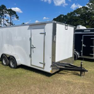 7x16 Tandem Axle - Flat Front - Ramp Door - Side Door - Poly Core White