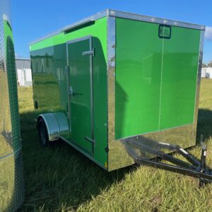 6×12 Single Axle – Flat Front – Ramp Door – Side Door – Poly Core Green