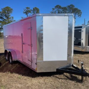 7×16 Tandem Axle Trailer – 16” On Center Floors & Walls – V-nose – Ramp Door – Side Door – Poly Core