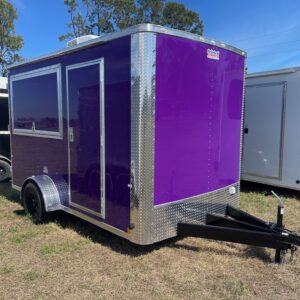 7×12 Single Axle Concession Trailer- Sink Package – Finished Interior – 7 Foot Ceiling – 13,500 BTU A/C – Purple