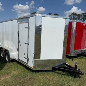 7×14 Tandem Axle Trailer – 16” On Center Floors - Walls - Roof – V-nose – Double Rear Doors – Side Door - White