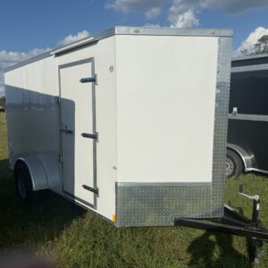 6×12 Single Axle Cargo Trailer – 16” On Center Floors, walls, and roof – Ramp Door – Side Door - White