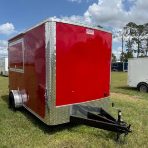 7×12 Single Axle Concession Trailer- Sink Package – Finished Interior – 7 Foot Ceiling – 13,500 BTU A/C