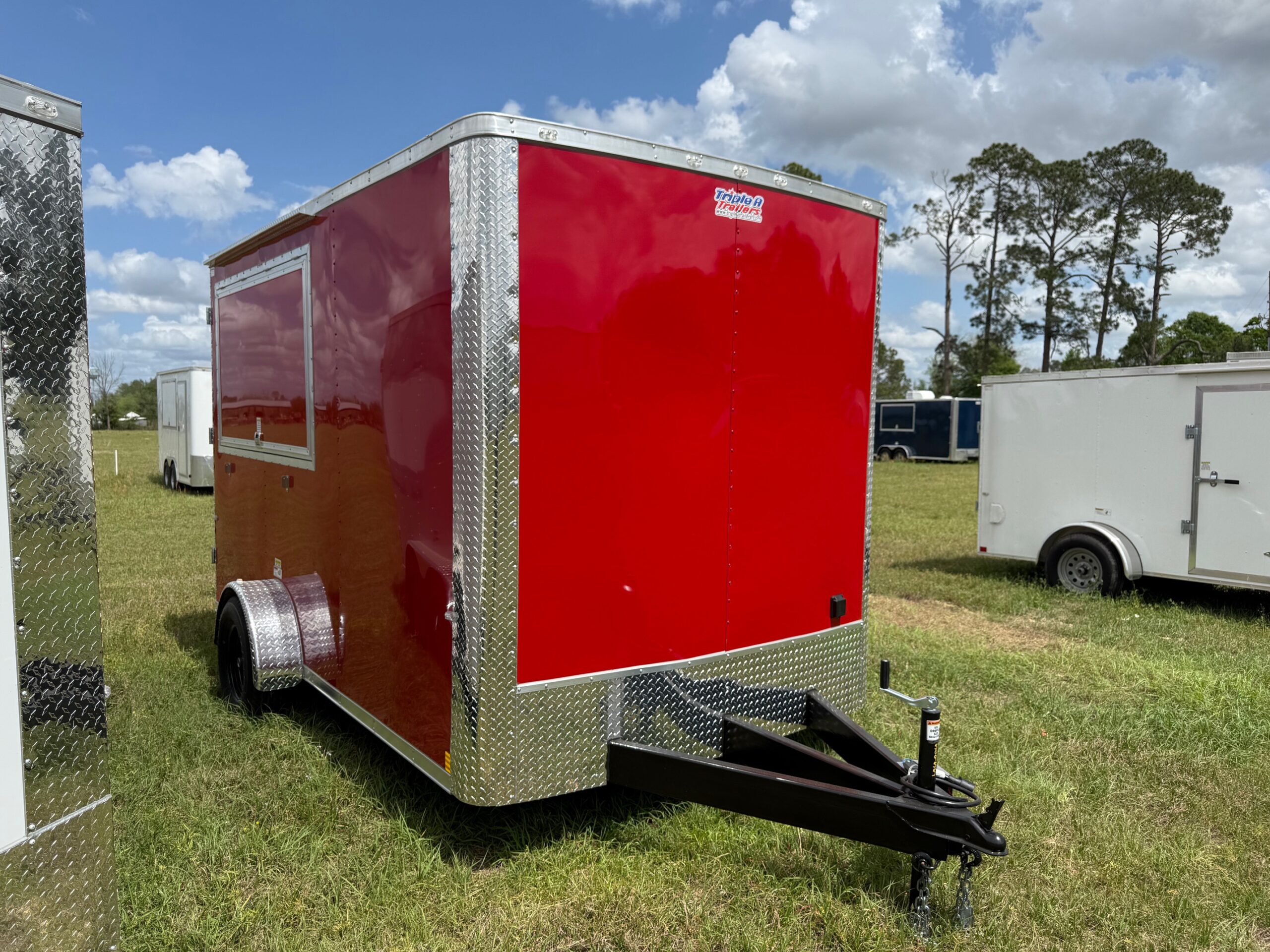 7×12 Single Axle Concession Trailer- Sink Package – Finished Interior – 7 Foot Ceiling – 13,500 BTU A/C
