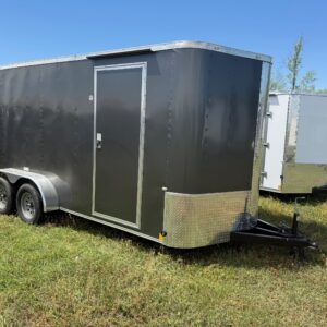 7×16 Tandem Axle Trailer – 16” On Center Floors & Walls – V-nose – Ramp Door – Side Door - 6 Foot 9 Inch Ceiling