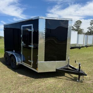 7×12 Tandem Axle Trailer – 16” On Center Floors – Walls – Roof – V-nose – Double Rear Doors – Side Door